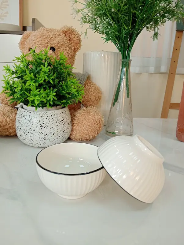 Bộ Bát Đĩa Trắng Kẻ Đen Cao Cấp 22 Chi Tiết Đã bao gồm tặng 2 Bát  Và  Đĩa Hình Con Cá Mới 3