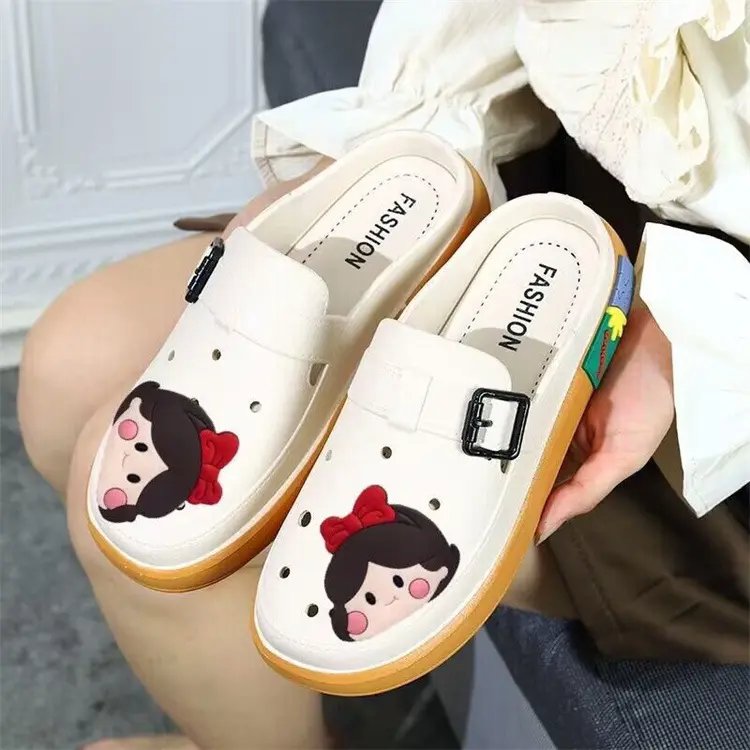 Summer Closed Toe Half Slippers for Women 2024 New Slippers Internet Celebrity Fashionable All-Match Flat Hole