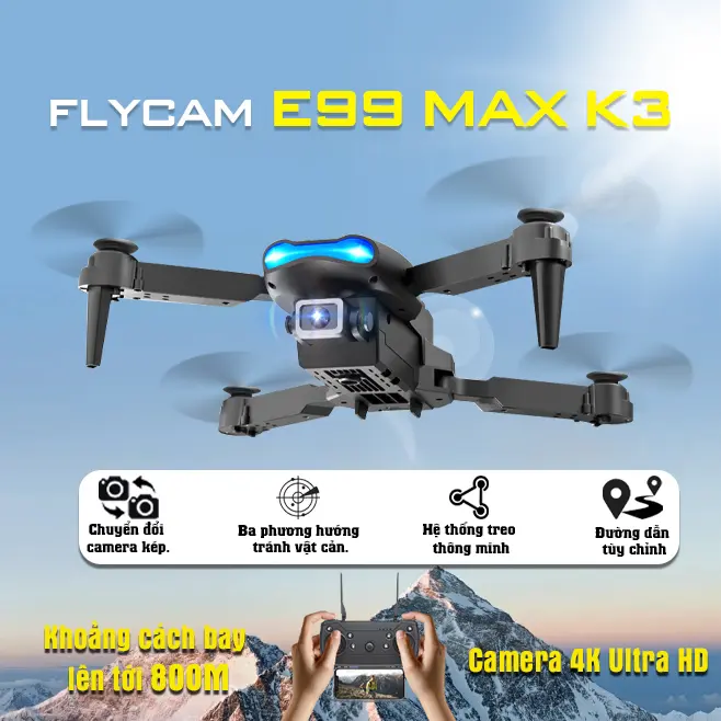 Máy bay không người lái E99 Max K3, Drone camera trang bị camera kép 4k, Flycam Fpv, chống ngã, bốn trục thăng bằng hoàng  tô flycam  pro