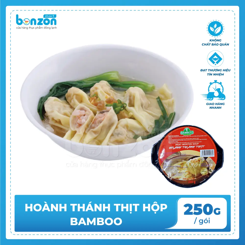 Hoành Thánh Thịt Hộp Bamboo Bonzon Hâm Nhanh 6phút Thơm Ngon Tiện Lợi Túi 220G [Giao nhanh 2H]