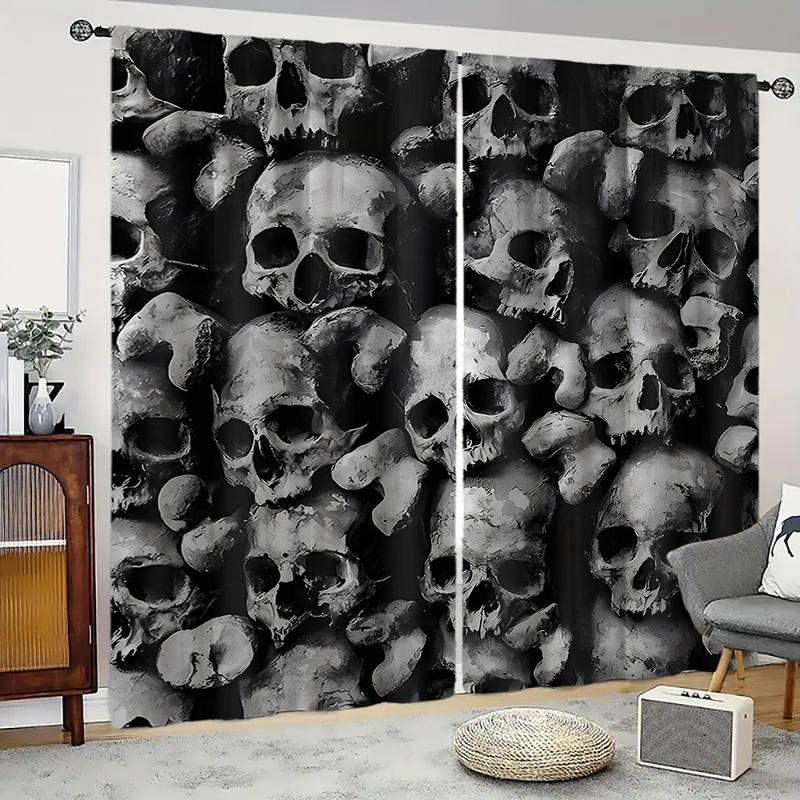 Product Introduction of Rèm che sáng họa tiết đầu lâu Gothic, Bộ 2 chiếc, Rèm dệt kim hiện đại, Polyester, Có Thể Giặt Máy, Không cần điện, Chủ đề thời trang, Thích hợp cho phòng Khách phòng ngủ, văn phòng, Thiết kế không cực 2