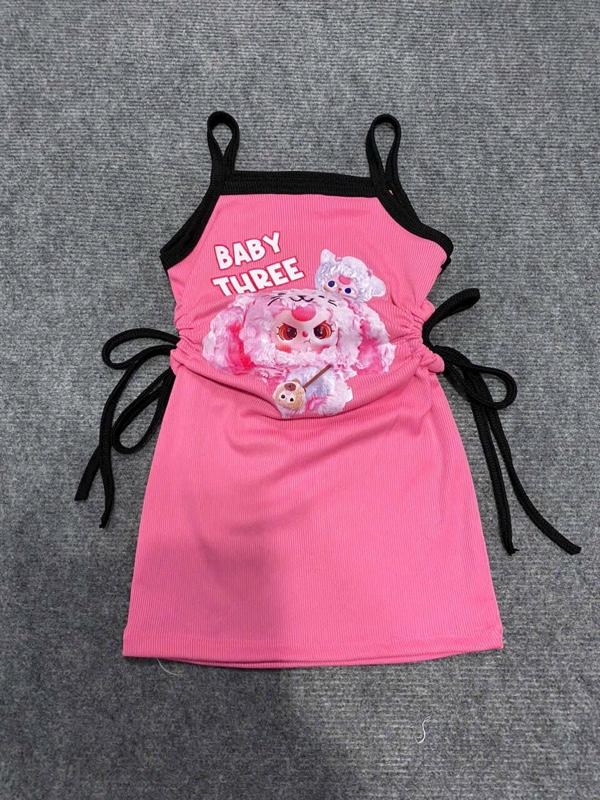 Product Introduction of Đầm Body hai giây,khoét eo,rút nhún,in hình BABYTHEER cho bé gái.size:7/26kg 8
