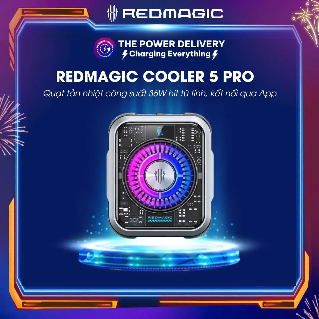 Quạt tàn nhiệt Redmagic Cooler 5 Pro công suất 36W hít từ tính, làm mát sâu, kết nối qua App, hàng chính hãng