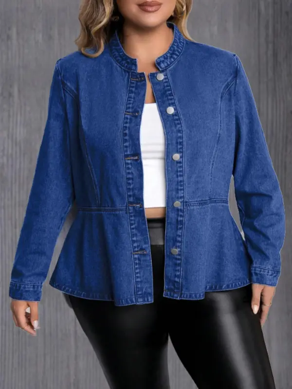 【Plus Size】 Denim Jacket, Casual Long Sleeve Button Front Outerwear for Daily Wear, Women's Plus Clothing for All Seasons 2