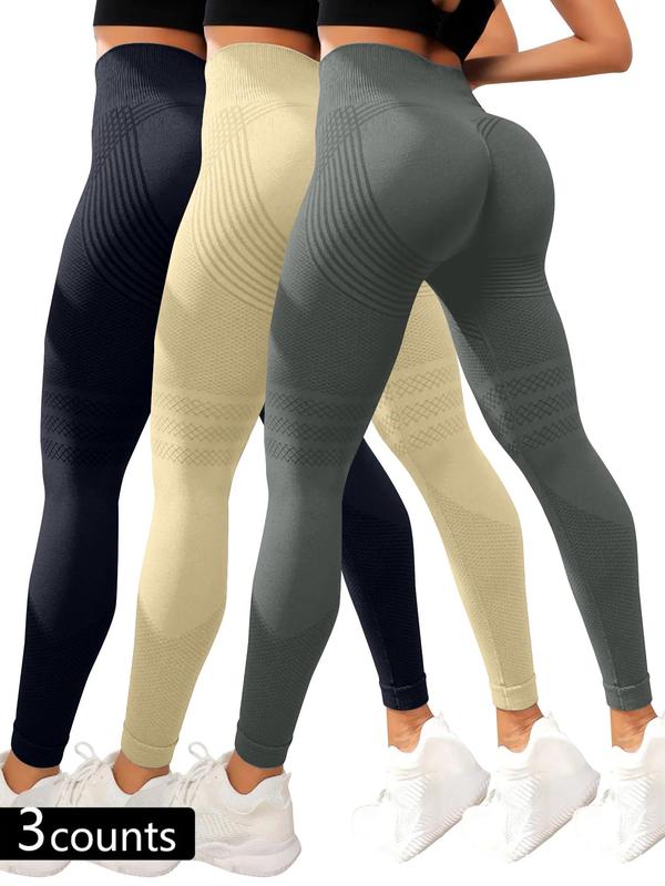 Women's Solid High Waist Sports Tummy Control Leggings, Casual High Stretch Seamless Yoga Leggings, Ladies Sportswear for Indoor Outdoor Wear, Gym Clothes, Ribbed Tight Fit Pants, Legging Fitness 2