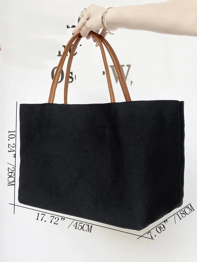 Product Introduction of White Black Shoulder Bag Classic Canvas Books Storage Handbag Snap Fastener Tote Bolso Student Books Storage Bags Bolsa Femimina 6