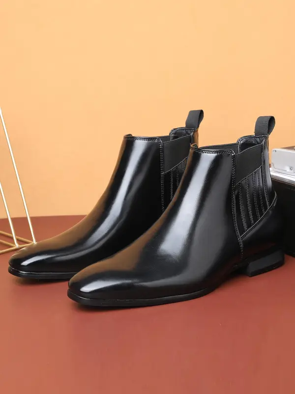 Men's Business Style Solid Color Chelsea Boots, Fashionable PU Leather Ankle Boots for Daily Wear, Casual Trendy Shoes for Party, Daily Clothing Decor 8