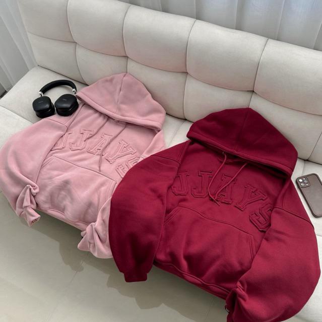 Hoodie Boxy JJAYS - Áo khoác hoodie Form Ngắn thêu đắp vải JJAYS form rộng mũ to nam nữ unisex màu ĐỎ/HỒNG/XÁM TIÊU Menswear