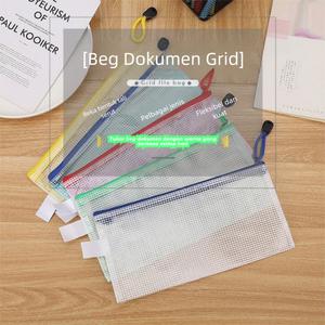 Beg Fail Zip, Reka Bentuk Grid, Kreatif, Sesuai untuk Alat Tulis Pelajar, Kalis Air, Bekas Pensel, Pejabat, Lutsinar, Beg Simpanan Resit Desk Office Stationery