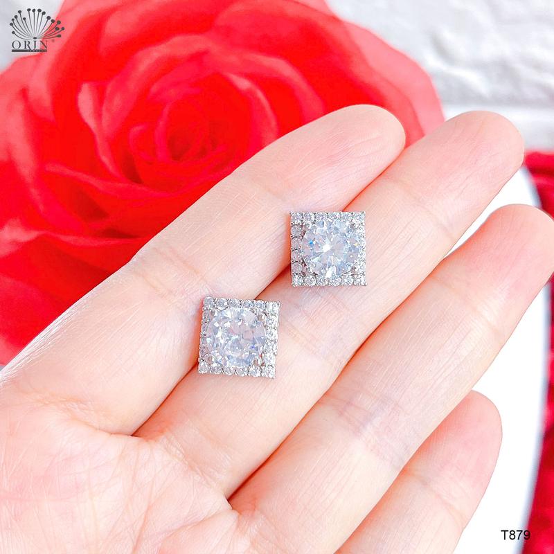 Product Introduction of Bông tai trắng vuông lớn đính đá cao cấp Orin T879 3