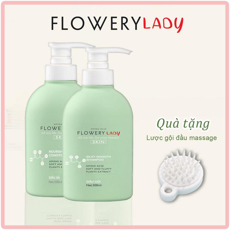 Combo dầu gội dầu xả nước hoa muối biển Flowery LADY 500ml Tặng lược gội đầu