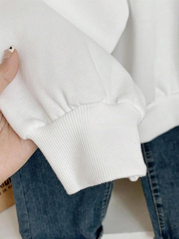 Women's  Rhinestones Glitter Heart & Letter Print Drop Shoulder Sweatshirt, Casual Long Sleeve Round Neck Pullover for Fall & Winter, Ladies Clothes for Daily Wear 2
