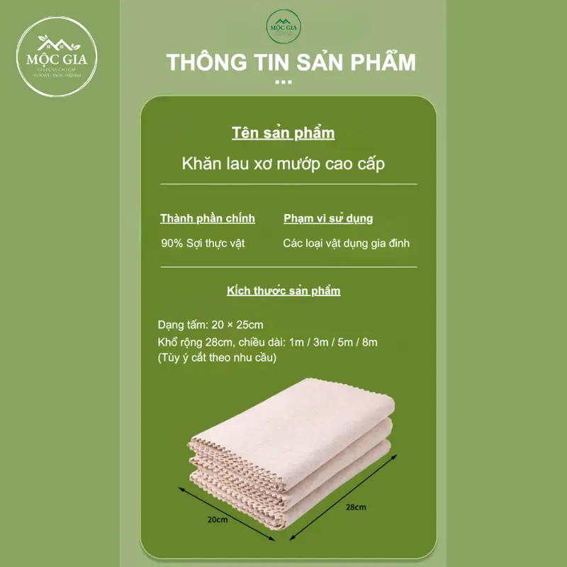 [Hàng Chính Hãng] Khăn Lau Xơ Mướp Cao Cấp Mộc Gia Phiên bản Nâng Cấp Dày 2mm- Khăn Đa Năng, Siêu Thấm Hút, Không Dính Dầu, Giặt sạch dễ dàng - Tái Sử Dụng nhiều lần mướp khan lautachdau 8