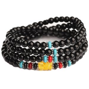 Gelang Tangan Muri Obsidian Hitam, Untuk Lelaki dan Wanita, Mantra Enam Bulatan Berbilang, Gelang Barang Kemas Kristal Fesyen, Gelang 4 Bulatan, Sesuai untuk Lelaki dan Wanita