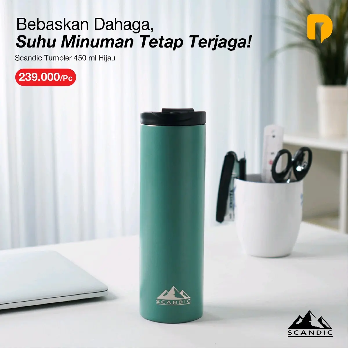 Scandic Tumbler 450 ml Hijau Botol Stainless