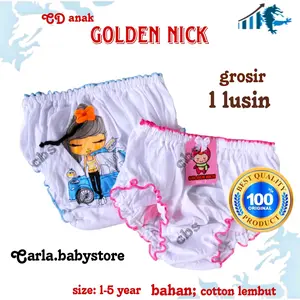 [grosir 12pcs] CD anak GOLDEN NICK rambut S&T bahan cotton/ CD goldennick anak rambut / celana dalam anak perempuan golden Nick motif rambut timbul Fashion