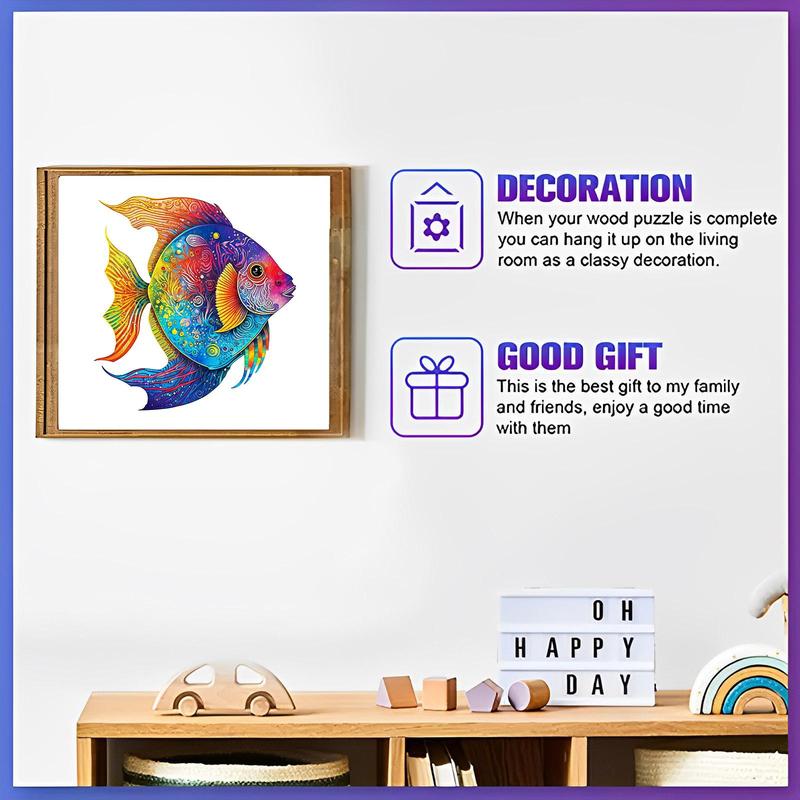 Colorful Tropical Fish Pattern Wooden Jigsaw Puzzle, Irregular Sea Life Shaped Puzzle, Educational Birthday Present for Family & Friends 3