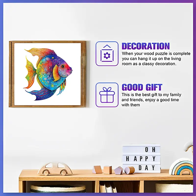 Colorful Tropical Fish Pattern Wooden Jigsaw Puzzle, Irregular Sea Life Shaped Puzzle, Educational Birthday Present for Family & Friends 3