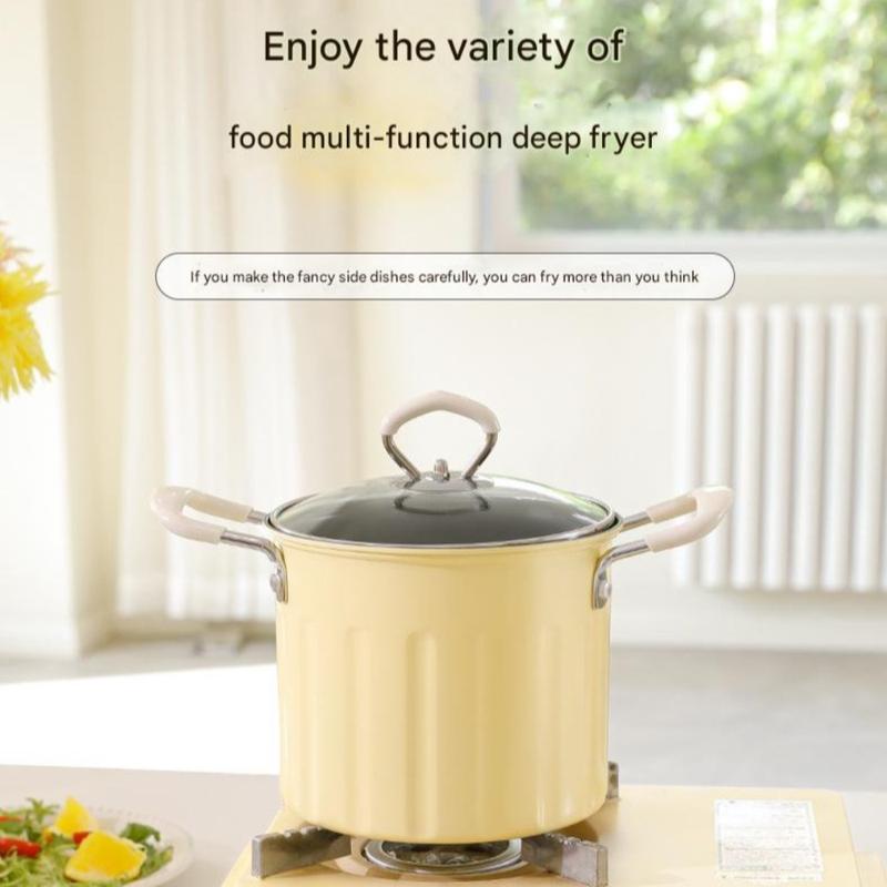 goupgo Bền 3L Nồi chiên sâu Sắt mịn Đa chức năng Nồi chiên Có Nắp Với giỏ lưới lọc Nồi chiên Tempura Nhật Bản