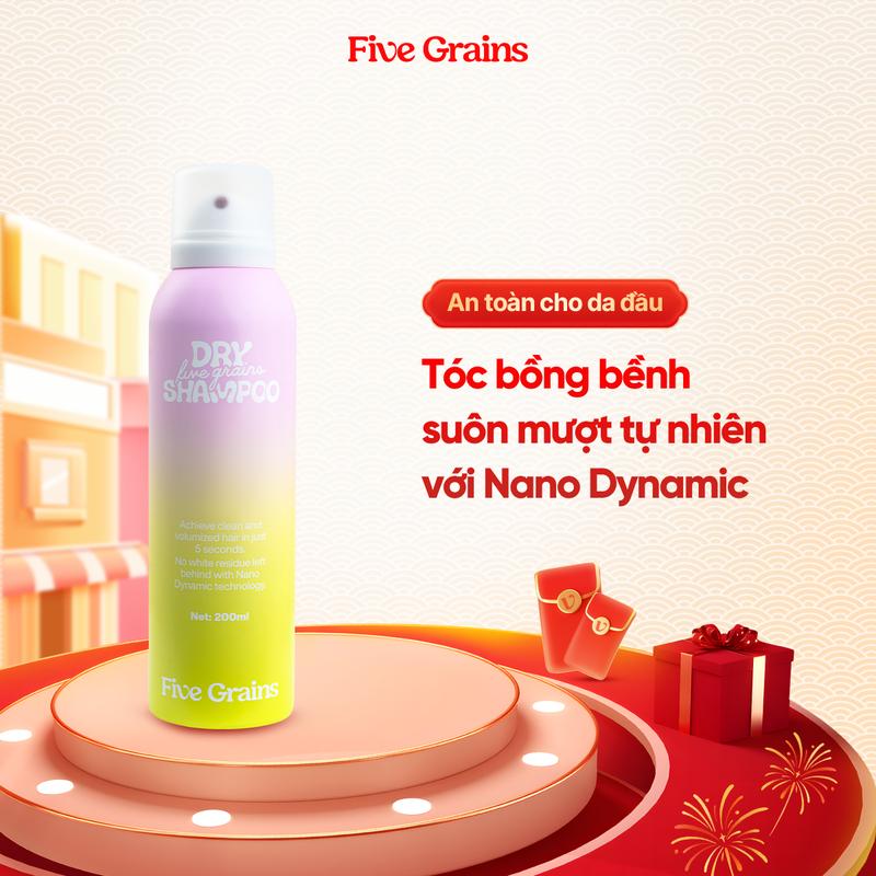 Dầu gội khô Five Grains không vệt trắng Công nghệ Nano Dynamic 200ML