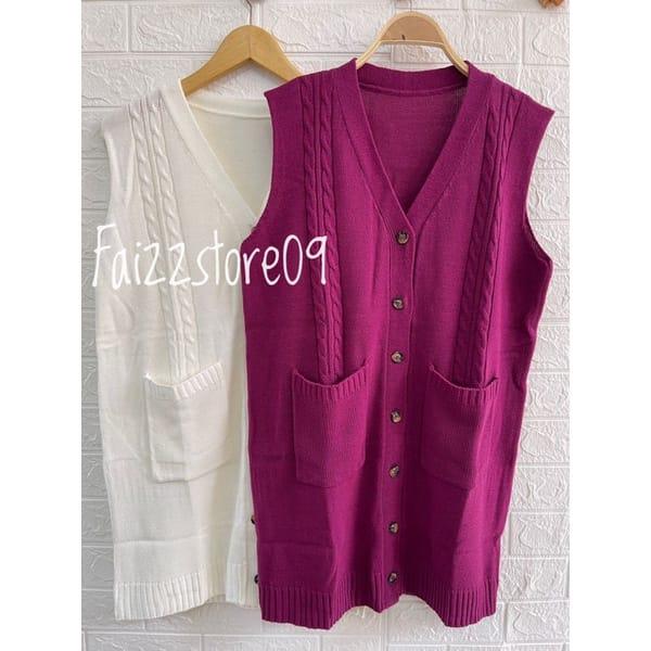 LONG VEST RAJUT WANITA KANCING 7 MOTIF CABLE / OUTER ROMPI PANJANG OVERSIZE PREMIUM Santai Santai 0