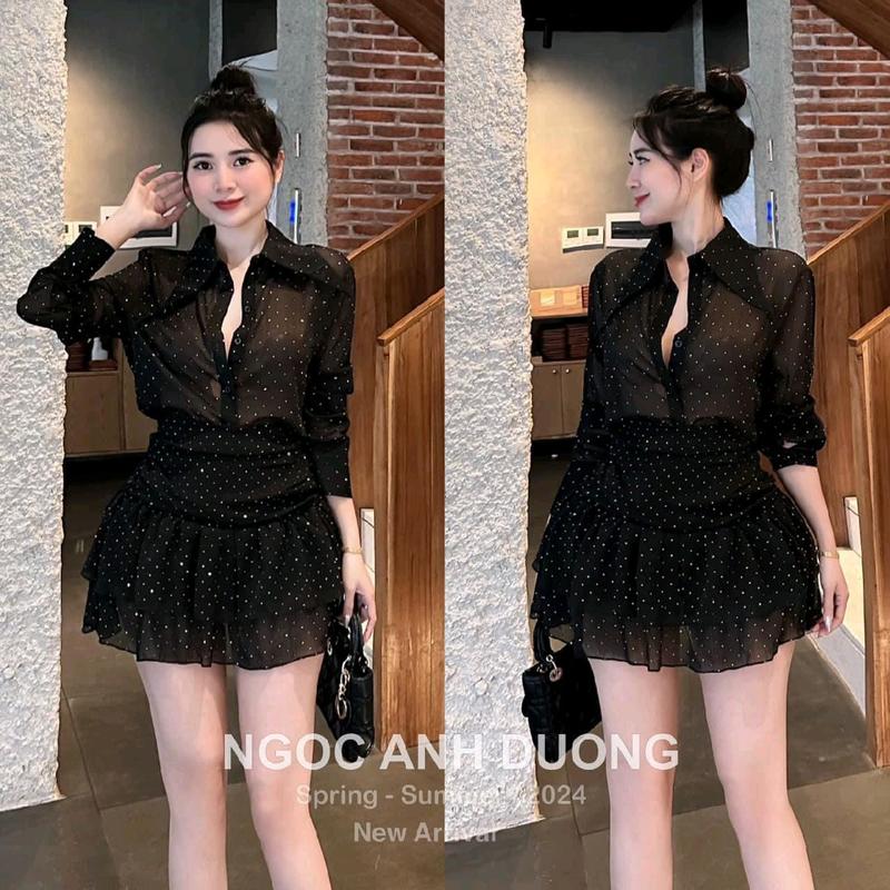 Set 3 Món [Có Lót ]Bling Blang đá lấp lánh + kèm cv Bigsize 55-90kg Nữ Women Top Kem