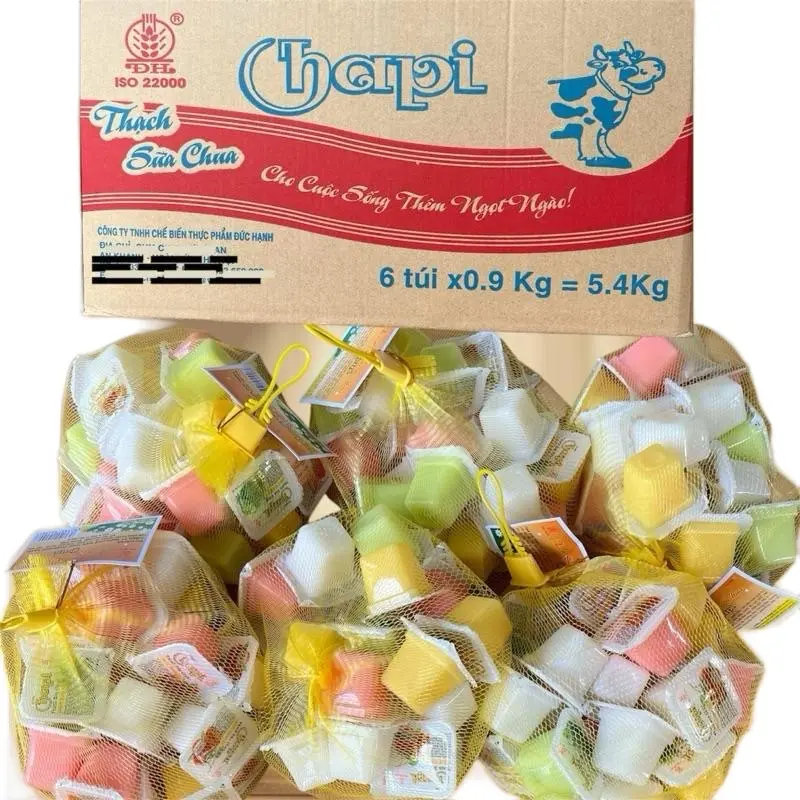 Thùng 5.4kg thạch sữa chua trái cây Đức Hạnh (6 túi/900g túi) - Hương vị dâu, dưa lưới, vải và thơm kẹo tráicây