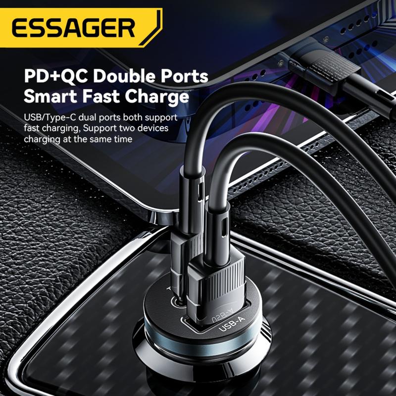 Bộ sạc ô tô mini USB A Type-C, Essager PD30W, Sạc nhanh, Sạc nhanh, Tương thích với iPhone, Huawei, Samsung, Type C PD QC 3.0, Thích hợp cho điện thoại di động, SUV, Bộ sạc ô tô 3
