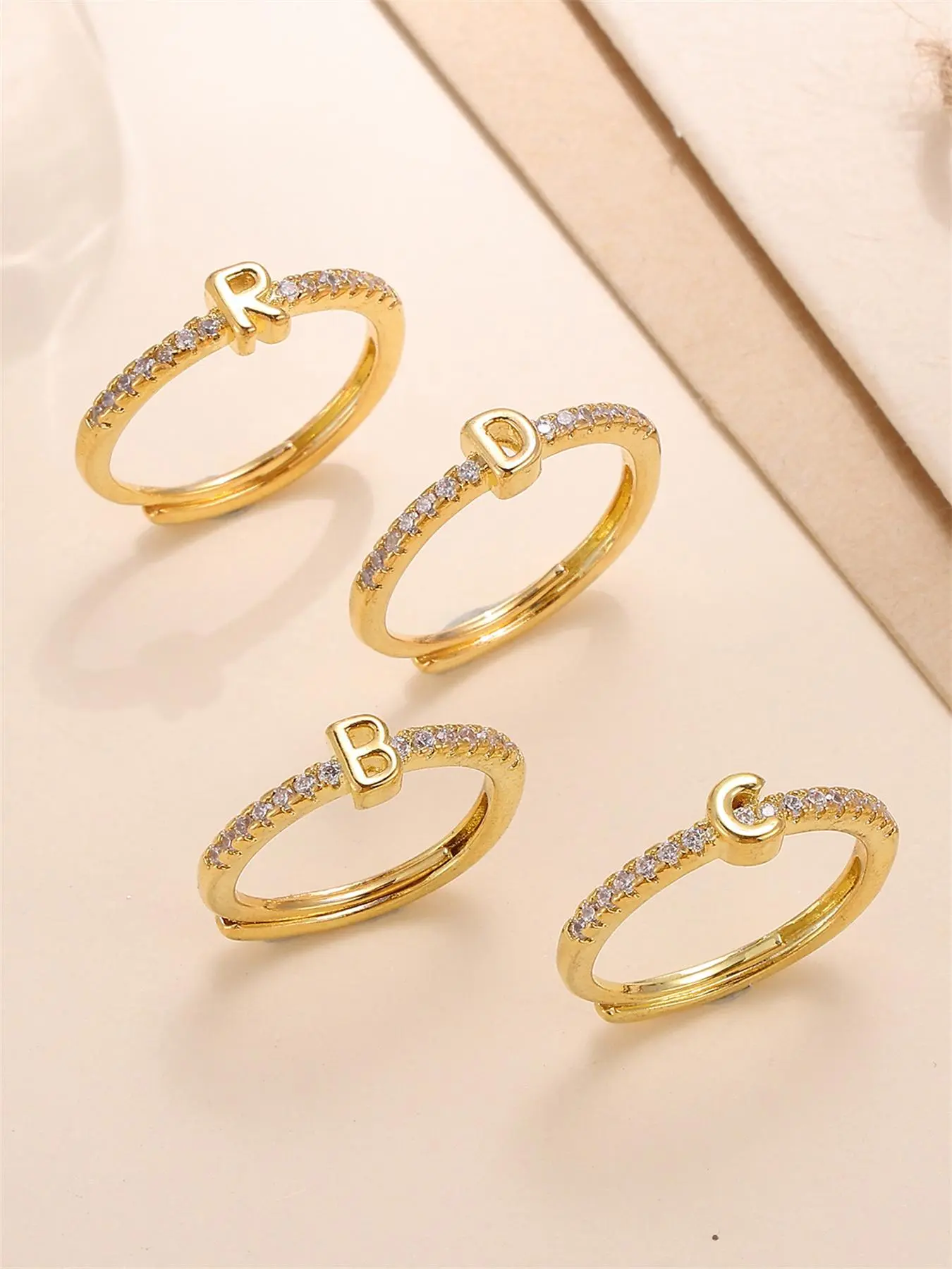 Rhinestone Decorated Elegant Simple Alphabet Ring, Jewelry Accessories Idea For Birthday, Copper Trendy Jewelry For Daily Use