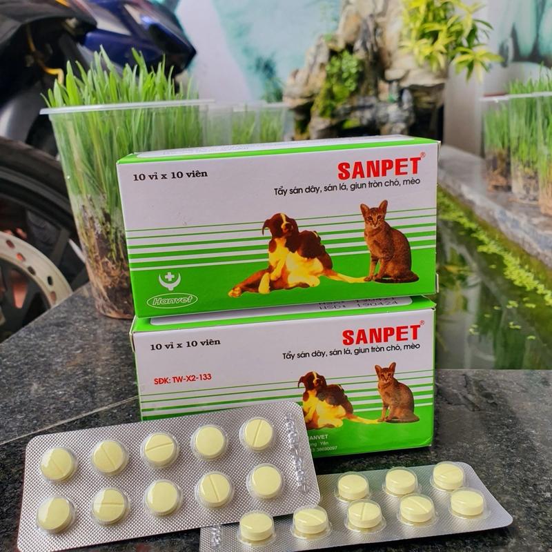  2 viên Sổ giun Sanpet chó mèo. Viên sổ giun chó mèo tẩy giun sán thuốc tẩy giun chó mèo. Xổ giun chó mèo tẩy giun 