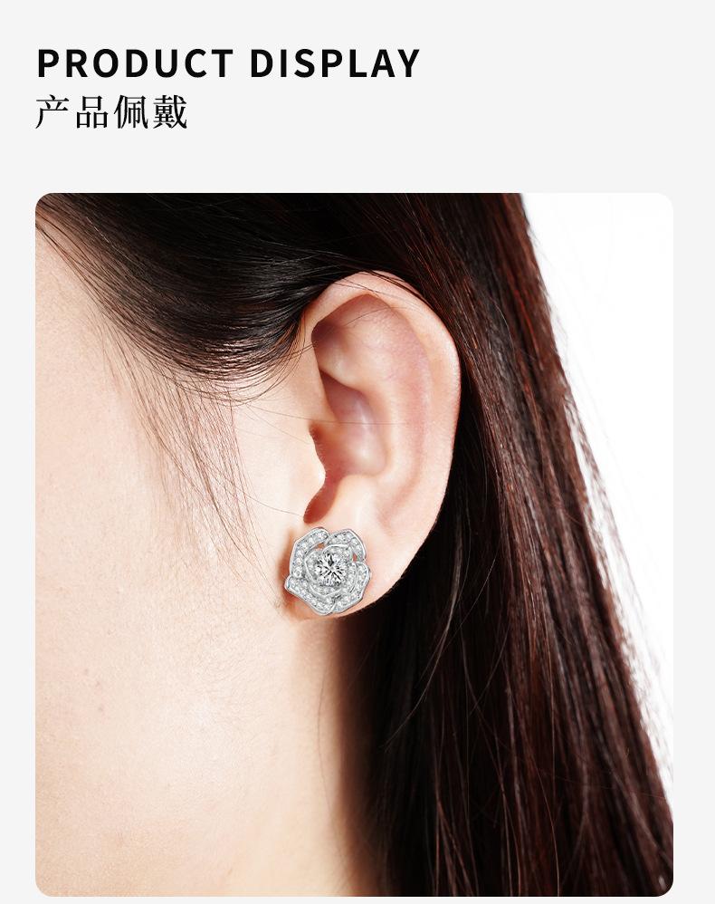 Product Introduction of S925 Sterling Silver Earrings Moissanite Studs for Women Ins Style Light Luxury Niche Design High-end Earrings In Stock 8