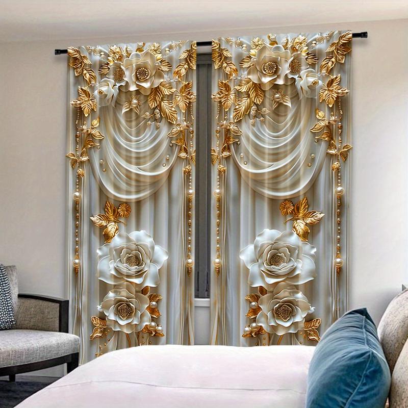 Product Introduction of Rèm Polyester Pongee, Bộ 2 mảnh, Thiết kế hoa màu vàng nổi thanh lịch, Tấm cửa sổ có túi thanh treo bán mờ, thích hợp cho phòng ngủ, rèm in kỹ thuật số phong cách đương đại, dệt kim, trọng lượng vải 100-120g, có thể giặt bằng máy, điều trị trang trí 5