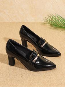 Women's Elegant Solid Color Pointed Toe High Heels, Classic Thermal Lined Loafer Pumps, Fashionable Slip-on High Heel Shoes for Party, Daily Decor