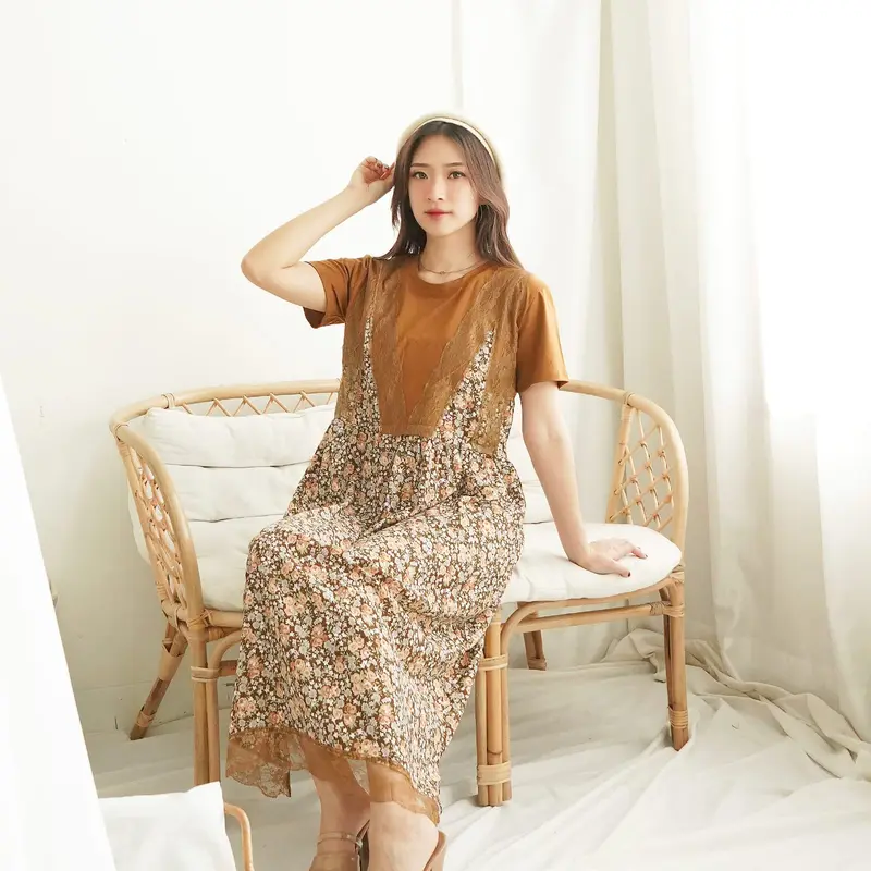 [Basica Moda] 18440 Gaun Dress Midi Wanita Melicia Casual Floral 5