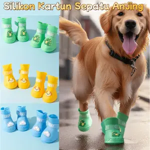 AimayaPet 4 Pcs Sepatu Boots Karet Silicone Hujan Anjing Kucing/Hewan Peliharaan Anti Air silikon Sepatu Boots Hewan Pet Shoes