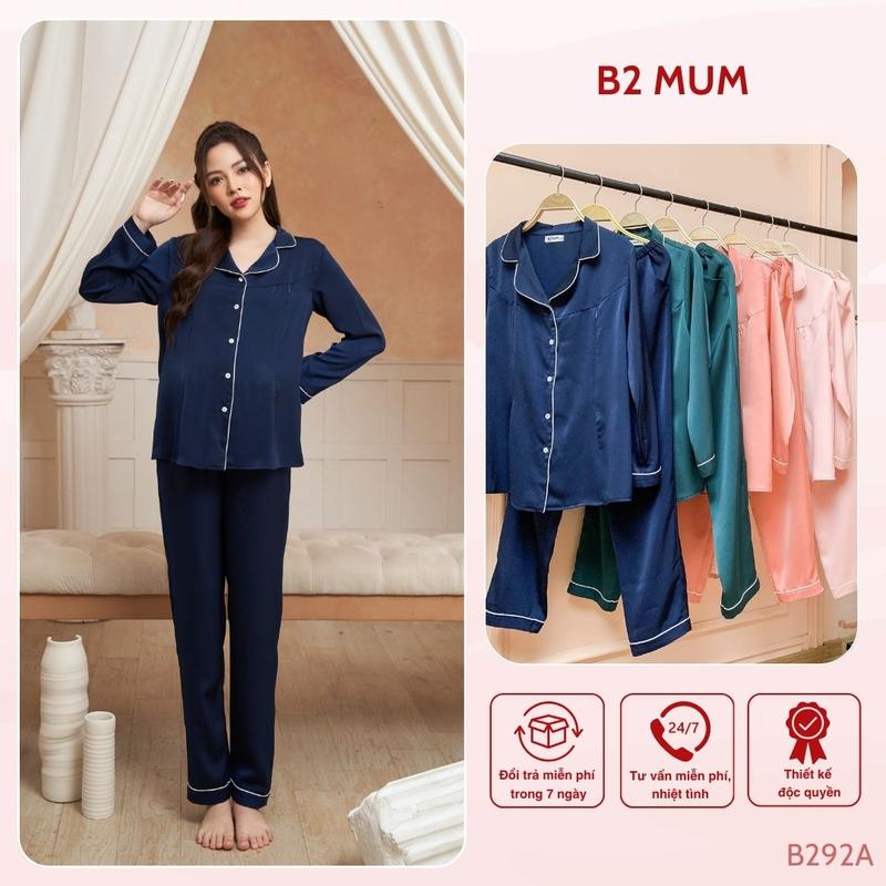 Bộ bầu và sau sinh chất lụa ngọc trai áo có khoá bé ti quần có chun chỉnh thoải mái B292A B2MUM