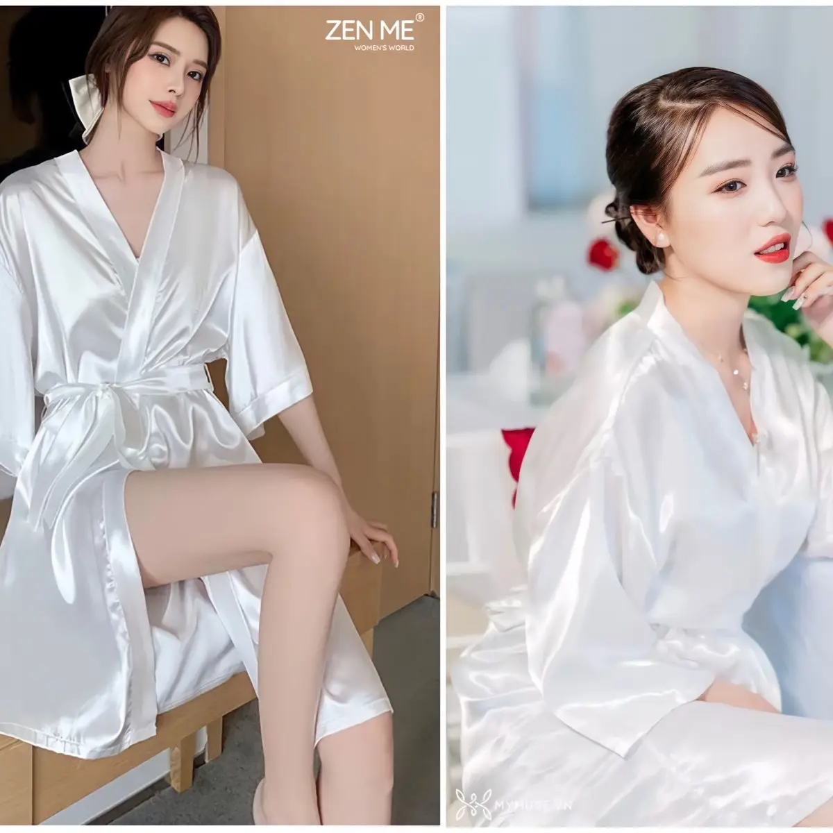 [40kg-60kg] áo choàng lụa kèm dây thắt eo đồ ngủ