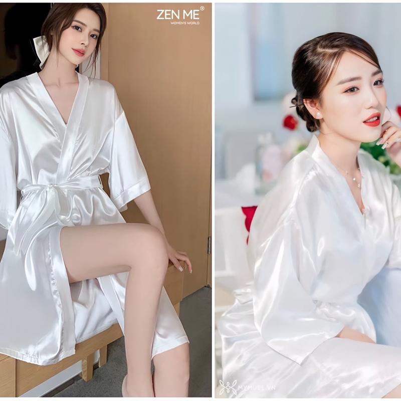   40kg-60kg  áo choàng lụa kèm dây thắt eo đồ ngủ 