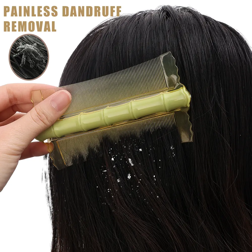 Lice Comb Flea Lice Removal Comb Double-sided Grate Comb Fine Tooth Scalp Massage Comb Bamboo Shape for Adult Kids