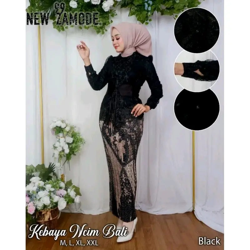 Kebaya Wisuda Mewah Edisi Model Terbaru 2025 - Bahan Tulle Twotone dengan Furing - Kerah, Katun, Panjang, Lamaran, Baju, Atasan, Remaja, Motif, Hitam