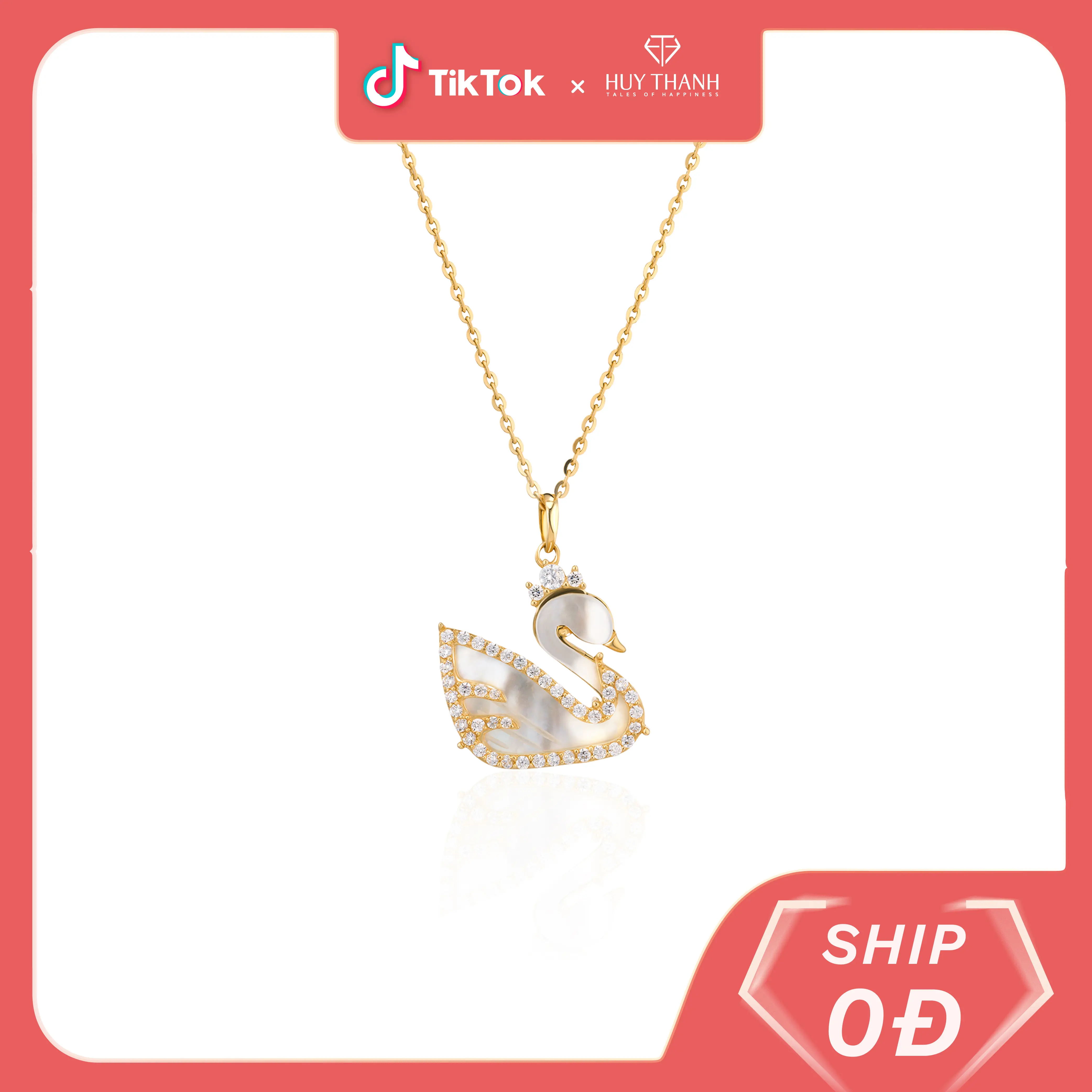 HuyThanhJewelry MDMAMD788 Mặt Dây Chuyền Thiên Nga vàng 14K đá Xà cừ