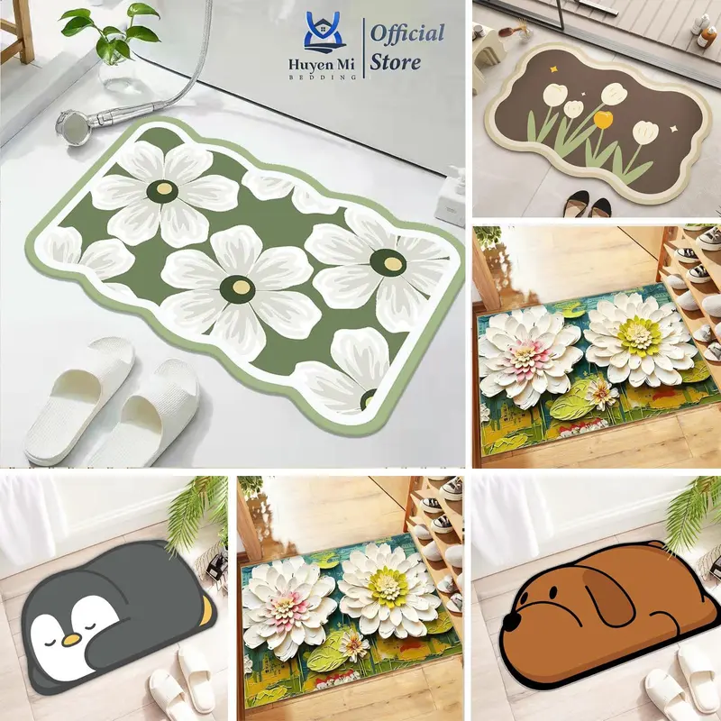 Huyen Mi Thảm Lau Chân Mặt Lông Cừu Đế Cao Su Chống Trơn Trượt 40x60cm Mẫu Kute Cao Su Giữ Bụi Hiệu Quả Thảm Lau Chân Nha Tam Chống Trơn Trượt 6