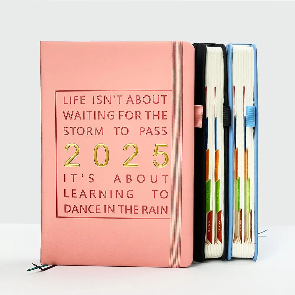 2025 Notebook, 1/5 Counts 365 Day Plan Notebook, Weekly Monthly Plan Notebook with Faux Leather Cover for School Work Office Dormitory