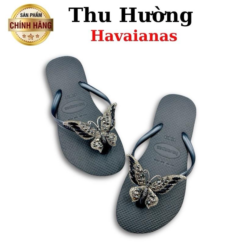 Dép Havaianas Nữ Slim Gắn Kèm Charm Bướm Chúa Đen Từ Brazil - Cao su non tự nhiên chống trơn trượt - Thu Hường Havai