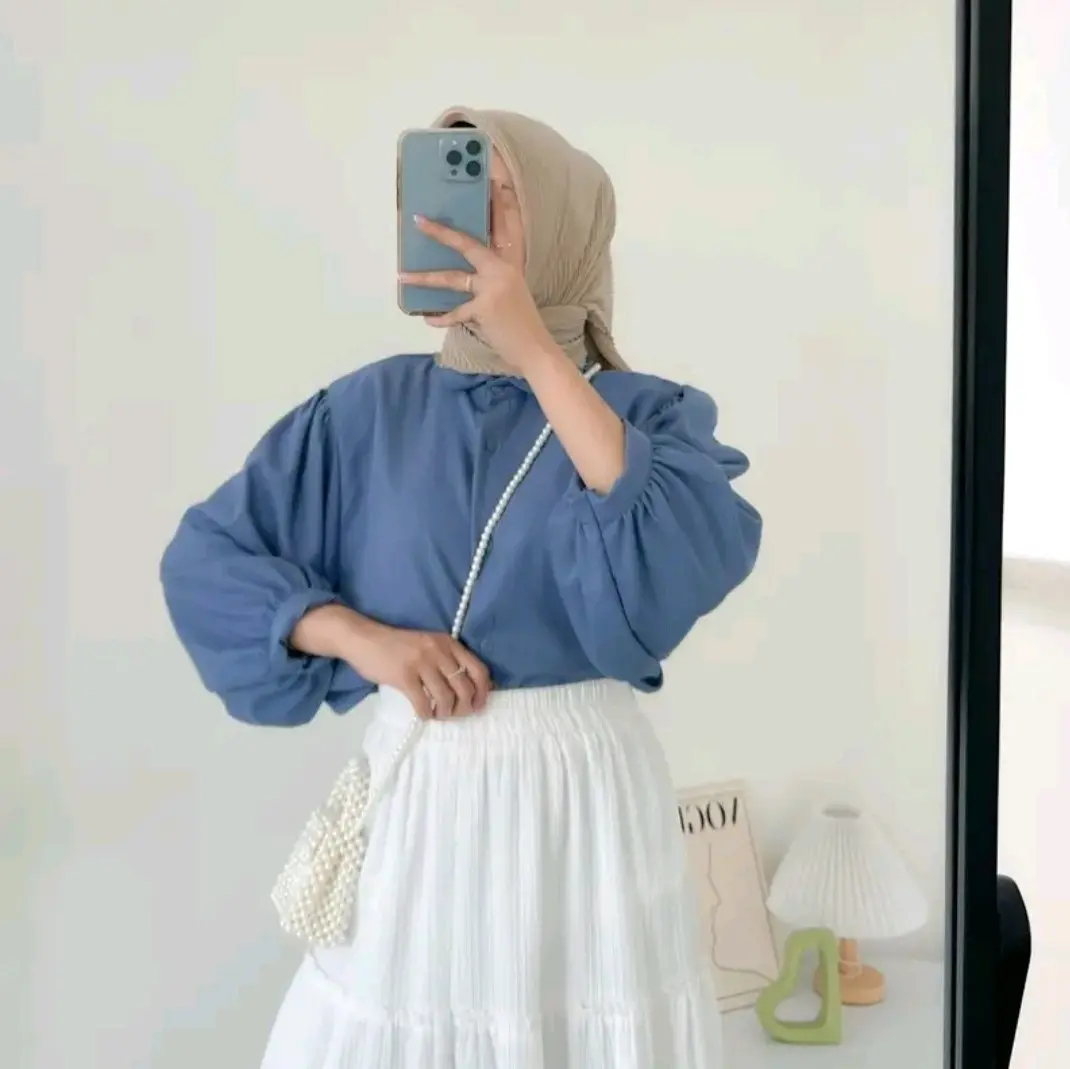 ELZE BLOUSE POLOS SHAKILA LENGAN BALON - BAJU KEMEJA MUSLIM WANITA PREMIUM Atasan Basic