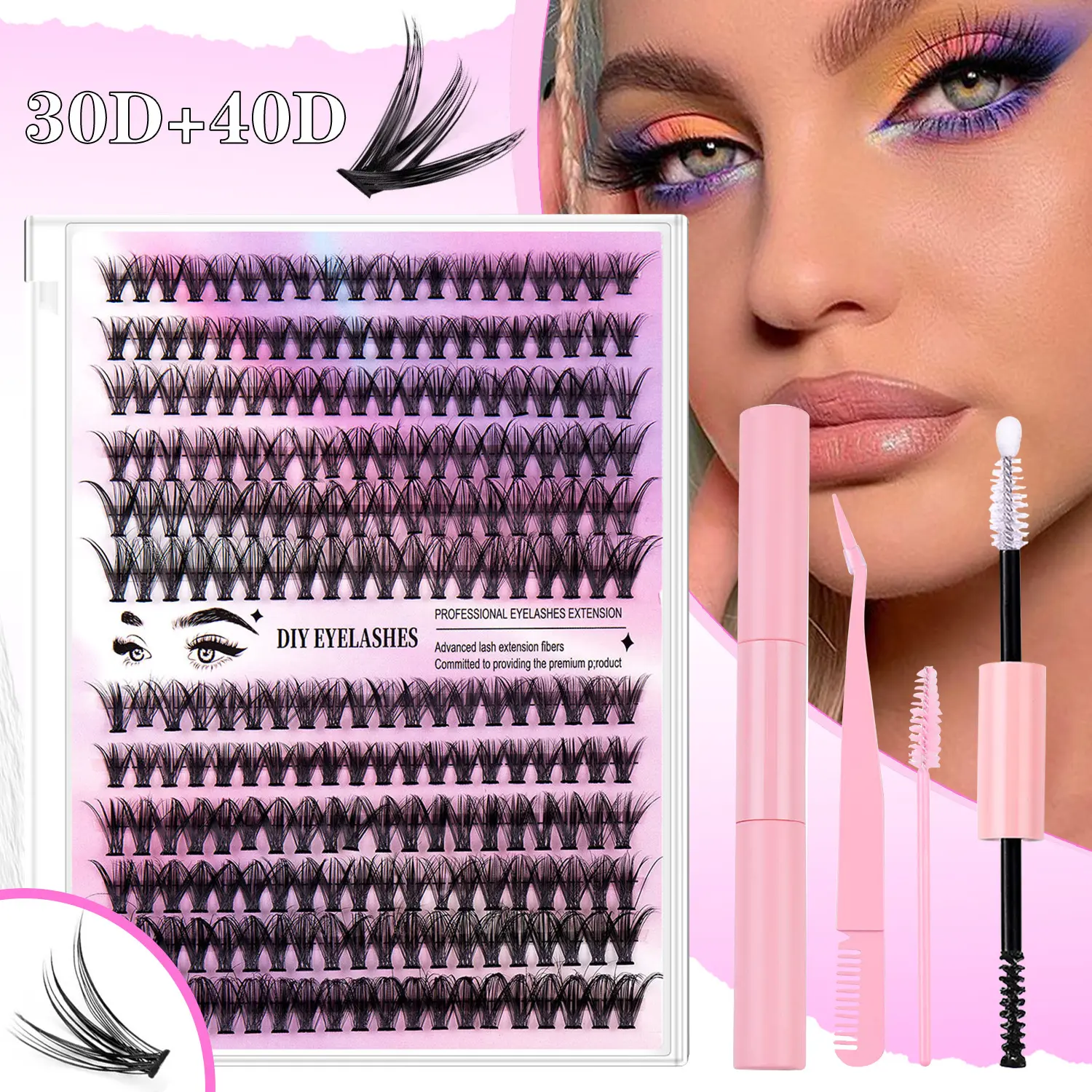 DIY Segmented False Eyelashes 12 Rows Large Capacity Suit False Eyelashes 30d40d Combination Hot Melt False Eyelashes Makeup Eyelash Extensions Cosmetic