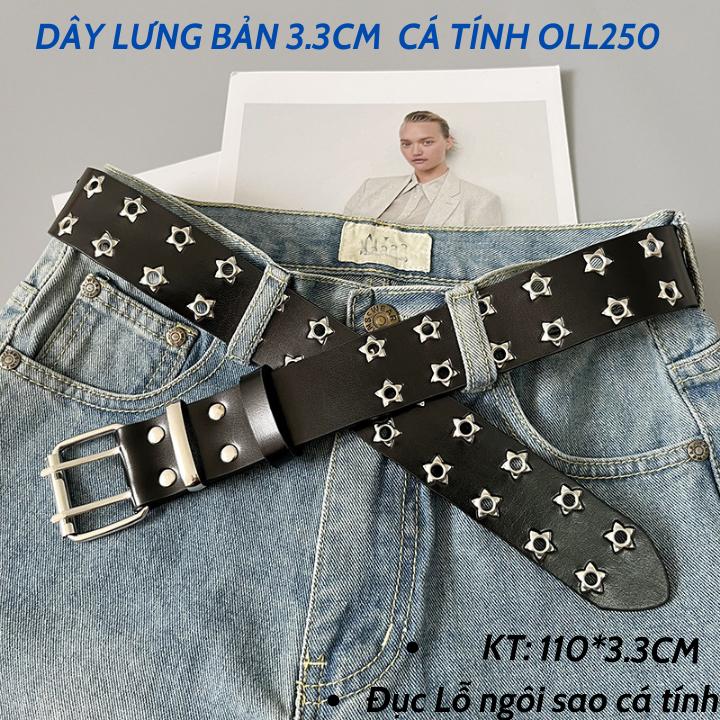  Dây thắt lưng mặt vuông 3.3cm đục lỗ Ngôi Sao phong cách Punk cá tính dây nịt giá tốt OLL250 Phụ kiện thời trang Olala 86 