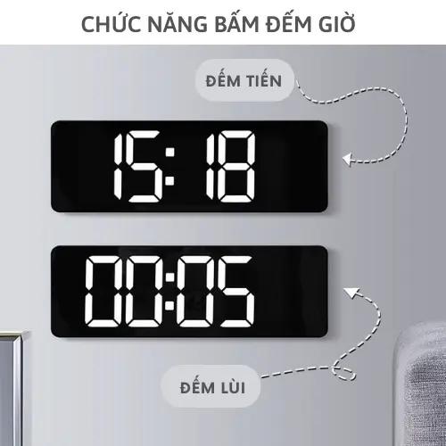 Đồng Hồ LED Điện Tử Treo Tường Màn Hình Lớn 16Inch Điều Khiển Từ Xa Đa Chức Năng Decor Phòng 4