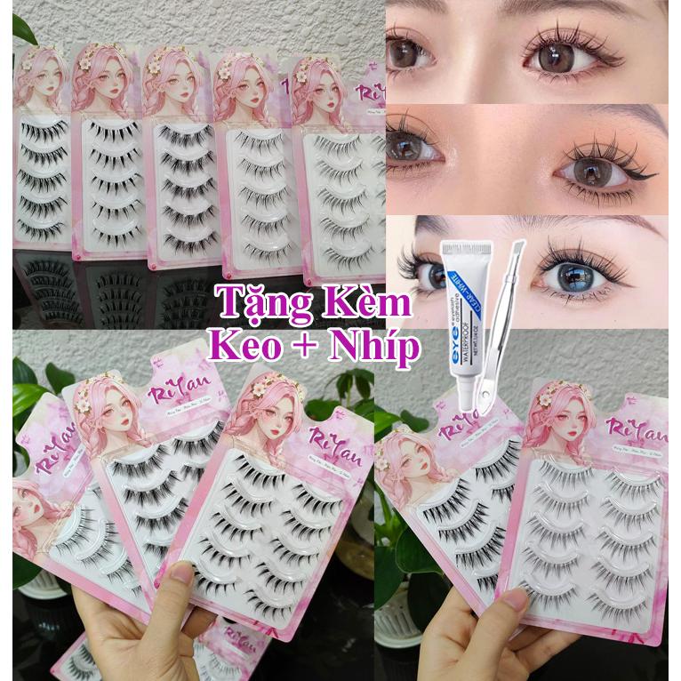  Lông Mi Giả Gân Trong Tự Nhiên Mềm Nhẹ 5 cặp Tái Sử Dụng Nhiều Lần RiYan Kèm Keo Nhíp 