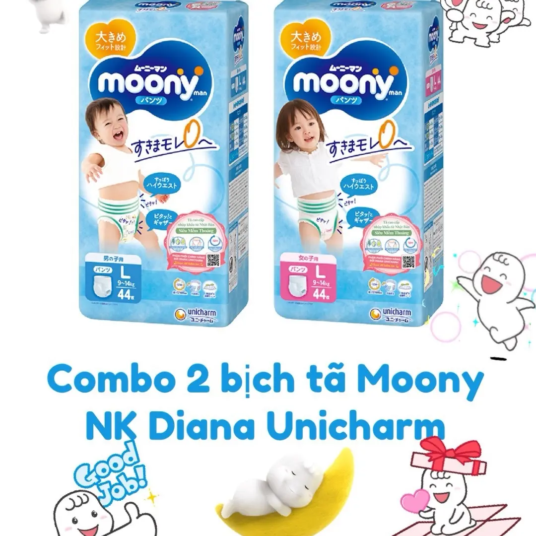 (Combo 2 )Tã dán/quần Moony xanh -  NK Diana Unicharm đủ size NB76/S70/M56/M52/L44/XL38